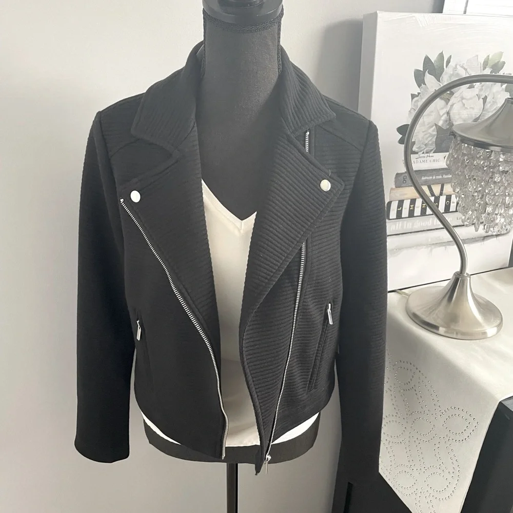 Black Ribbed Moto Jacket NWT - Picture 1 of 6